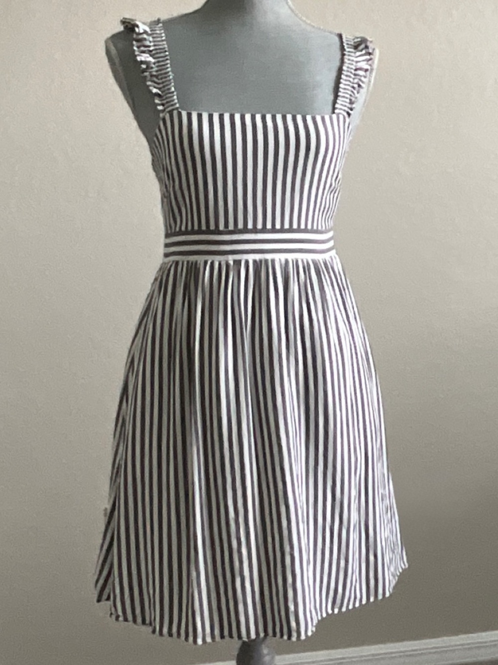 Madewell Striped Cotton Dress Size 2 Empire Waist Pockets Lined V Back